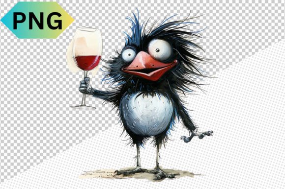 Download Funny Bird with Wine Glass Watercolor - Wine Collection