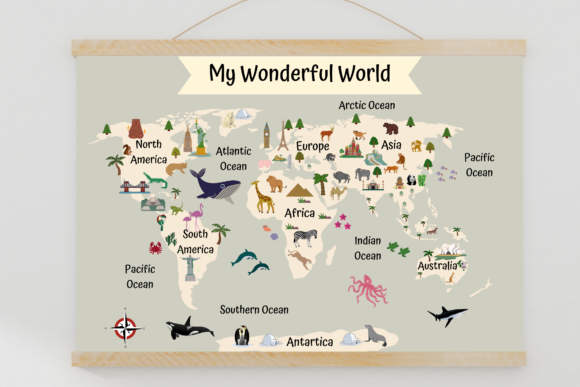 Download World Map Nursery Posters Neutral Colors - Map Collection
