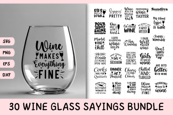 Download 30 Wine Glass Quotes SVG Bundle - Wine Collection