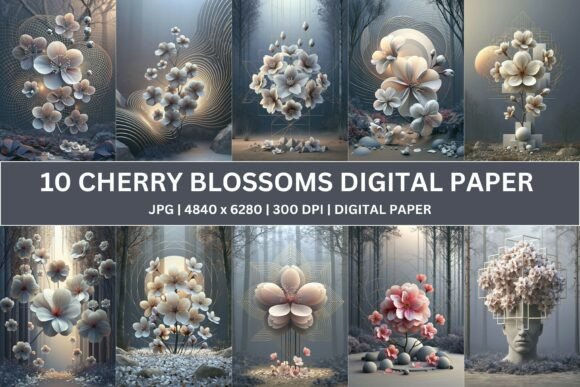 Download Surreal Geometric Sakura Digital Paper - Geometric Collection
