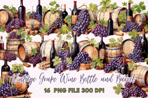 Download Vintage Grape Wine Bottle and Barrel - Wine Collection