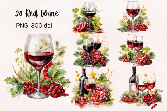 Download 20 Red Wine Watercolor Sublimation - Wine Collection